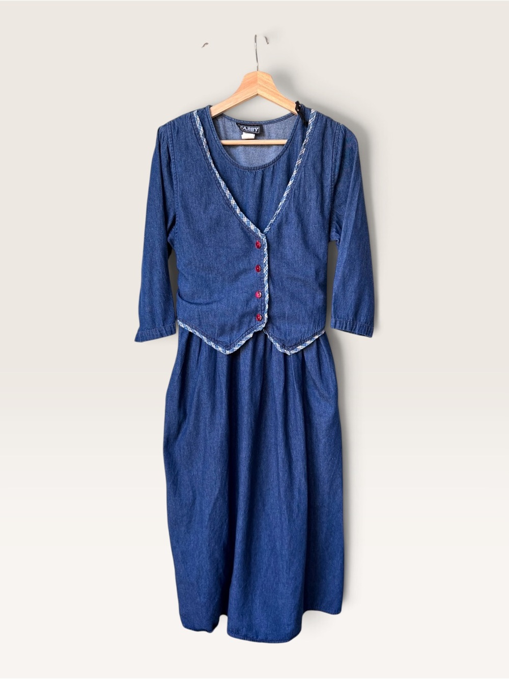 Vintage 90s Tabby Denim Dress Attached Vest Country Western Prairie size 14